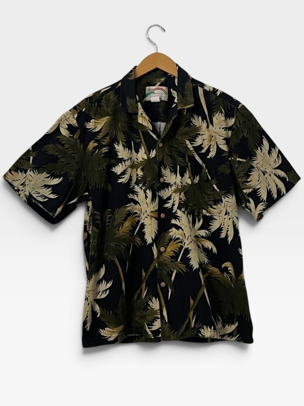 Paradise Found Hawaiian Shirt Mens L Palm Tree Cotton Made in Hawaii Aloha Camp